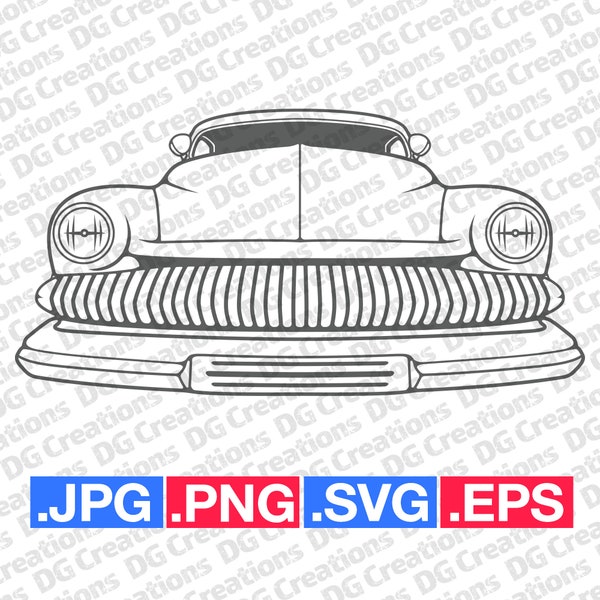 Mercury 1950 Lead Sled Lowrider Front Car SVG Clip Art Graphic Art Instant Download Illustration Vector svg eps png Stencil Automotive File