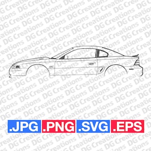 Ford Mustang GT 1994 1995 Car SVG Clip Art Graphic Art Instant Download Illustration Car Vector svg eps png jpg Stencil Automotive