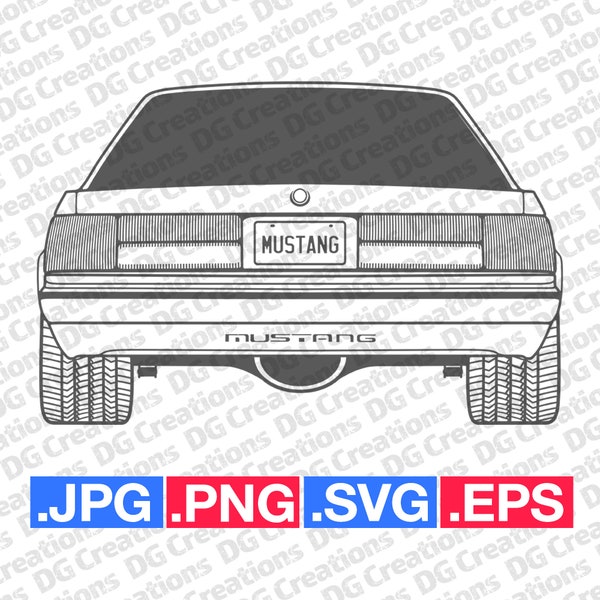 Ford Mustang Coupe 5.0 Foxbody Rear End Car SVG Clip Art Graphic Art Instant Download Illustration Car Vector svg eps png Stencil Automotive