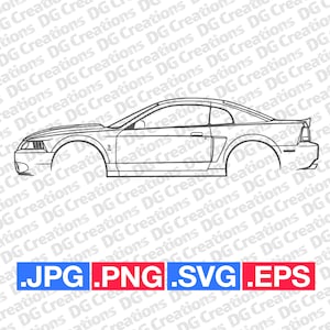 Ford Mustang Cobra 2004 auto SVG clip art grafische kunst Instant Download illustratie auto vector SVG EPS png jpg stencil Automotive bestand