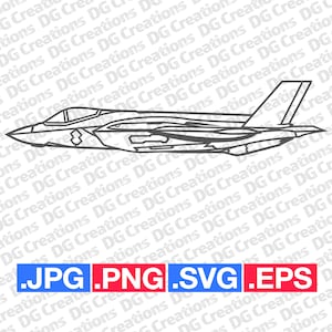 F-35 Lightning Fighter Jet War Plane Modern Airplane Side SVG Clip Art Graphic Art Instant Download Illustration Vector svg eps png Stencil