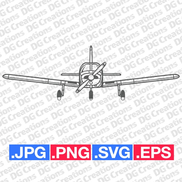 Piper PA28 Cherokee Airplane Front SVG Clip Art Graphic Art Instant Download Illustration Vector svg eps png jpg Stencil