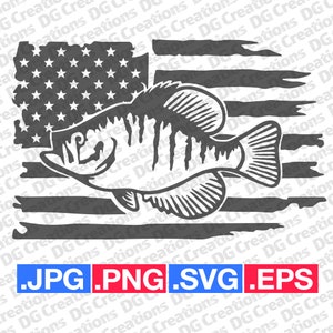 American Flag Crappie Silhouette SVG Clip Art Graphic Art Instant Download Illustration Fishing Vector svg eps png jpg Stencil Fishing File