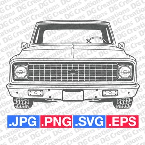 Chevrolet C10 Pick Up Truck 1971 avant SVG Clip art art graphique téléchargement immédiat Illustration vectorielle svg eps png jpg pochoir automobile