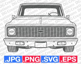 Camioneta C10 de 1971, vista frontal, imágenes prediseñadas SVG, arte gráfico, descarga instantánea, ilustración vectorial, svg, eps, png, jpg, plantilla automotriz.