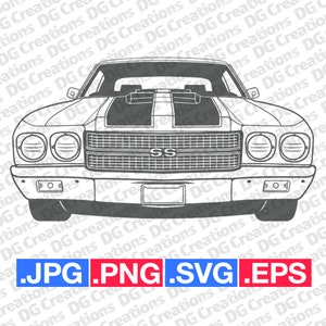 Chevrolet Chevelle SS 1970 Front Silhouette Car SVG Clip Art Graphic Art Instant Download Illustration Vector svg eps png Stencil Automotive