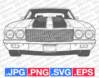 Chevrolet Chevelle SS 1970 Front Silhouette Car SVG Clip Art Graphic Art Instant Download Illustration Vector svg eps png Stencil Automotive