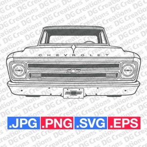 Chevrolet C10 Pick Up Truck 1967 avant SVG Clip Art Art graphique Téléchargement instantané Illustration vectorielle svg eps png jpg pochoir automobile