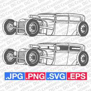 Rat Rod Tuder 1929 Silhouette Car SVG Clip Art Graphic Art Instant Download Illustration Car Vector svg eps png jpg Stencil Automotive