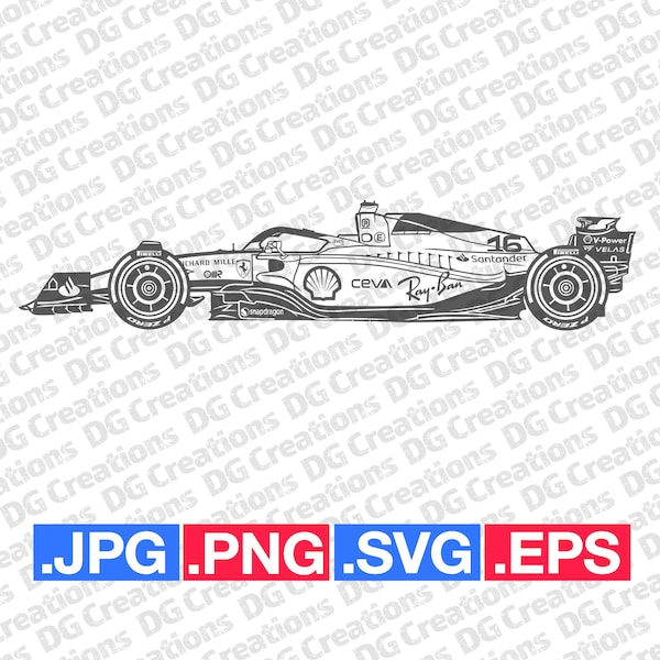 Ferrari F1-75 2022 #16 Formula 1 Racecar Car SVG Clip Art Graphic Art Instant Download Illustration Vector svg eps png Stencil Automotive