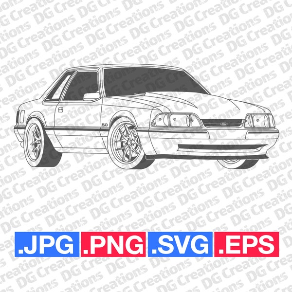 Ford Mustang Coupe 5.0 Foxbody Front Car SVG Clip Art Graphic Art Instant Download Illustration Car Vector svg eps png Stencil Automotive
