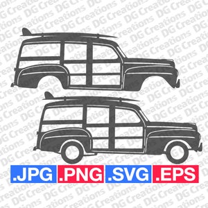 Ford Woody 1947 Wagon Silhouette Car SVG Clip Art Graphic Art Instant Download Illustration Car Vector svg eps png jpg Stencil Automotive