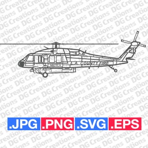S-70A Firehawk Helicopter Firefighting Aircraft Side SVG Clip Art Graphic Art Instant Download Illustration Vector svg eps png jpg Stencil