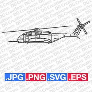 CH-53 Helicopter Military Aircraft Side SVG Clip Art Graphic Art Instant Download Illustration Vector svg eps png jpg Stencil