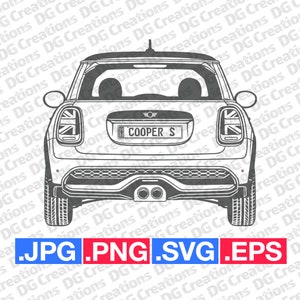 Mini Cooper S 2023 Rear Car SVG Clip Art Graphic Art Instant Download Illustration Car Vector svg eps png jpg Car Stencil Automotive