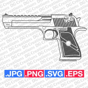 Desert Eagle .50AE Półautomatyczny pistolet SVG Clip Art Grafika Sztuka Natychmiastowe pobieranie Ilustracja pistoletu Broń Wektor svg eps png jpg Plik szablonu
