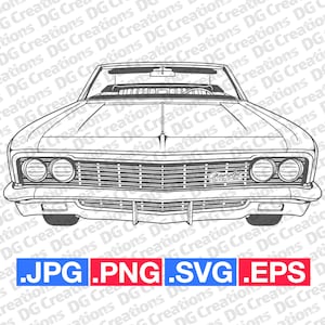 Chevrolet Impala SS Convertible 1966 Front Car SVG Clip Art Graphic Art Instant Download Illustration Vector svg eps png Stencil Automotive
