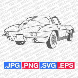 Chevrolet Corvette C2 1963 3QTR Car SVG Clip Art Graphic Art Instant Download Illustration Vector svg eps png jpg Stencil Automotive File