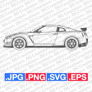 Nissan GT-R R35 2015 Sportscar Full Car SVG Clip Art Graphic Art Instant Download Illustration Car Vector svg eps png jpg Stencil Automotive