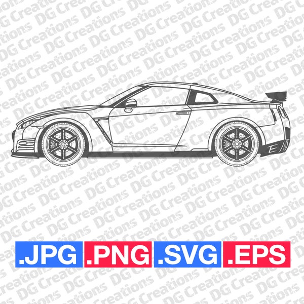 Nissan GT-R R35 2015 Sportscar Full Car SVG Clip Art Graphic Art Instant Download Illustration Car Vector svg eps png jpg Stencil Automotive