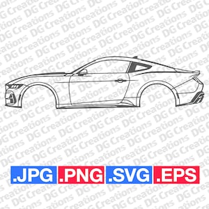 Ford Mustang GT 2024 voiture SVG Clip Art art graphique téléchargement immédiat Illustration voiture vecteur svg eps png jpg pochoir fichier automobile