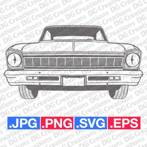 Chevrolet Nova 1966 Front Tread Silhouette Car SVG Clip Art Graphic Art Instant Download Illustration Vector svg eps png Stencil Automotive