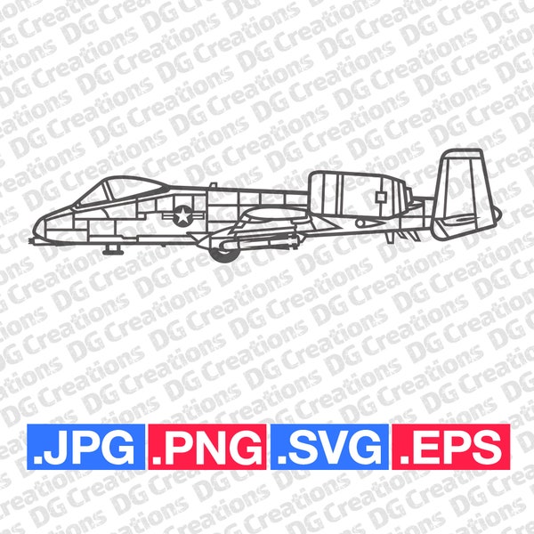 A-10 Thunderbolt straaljager vliegtuig moderne vliegtuig kant SVG clip art grafische kunst Instant Download illustratie vector SVG EPS PNG stencil
