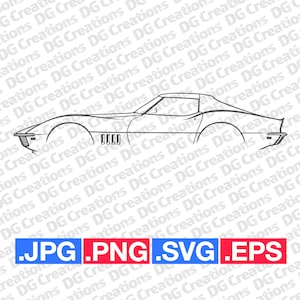 Chevrolet Corvette C3 1969 Sportscar Car SVG Clip Art Graphic Art Instant Download Illustration Vector svg eps png jpg Stencil Automotive