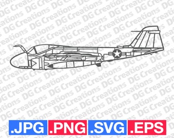 A-6 Intruder Fighter Jet War Plane Modern Airplane Side SVG Clip Art Graphic Art Instant Download Illustration Vector svg eps png Stencil