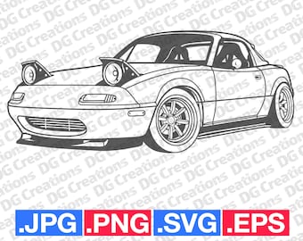 Mazda MX-5 Miata Custom Full Car SVG Clip Art Arte Gráfico Descarga Instantánea Ilustración Car Vector svg eps png jpg Plantilla Archivo Automotriz