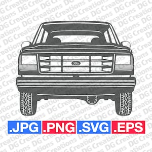 Ford Bronco 1994 Front Auto SVG Clip Art Grafik Kunst Sofortiger Download Illustration Auto Vektor svg eps png Schablone Automobil