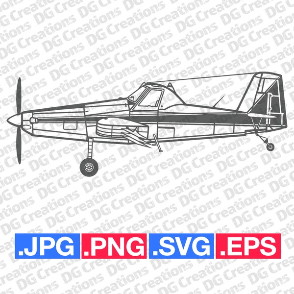 Air Tractor AT-602 Crop Duster Plane Airplane Side SVG Clip Art Graphic Art Instant Download Illustration Vector svg eps png jpg Stencil