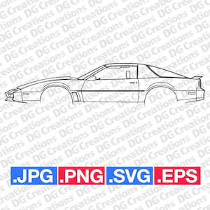 May include: Line drawing of a classic sports car in profile. The image is a vector graphic, with the car's outline in black. Below the car are colored rectangles with file type extensions: .JPG, .PNG, .SVG, and .EPS.