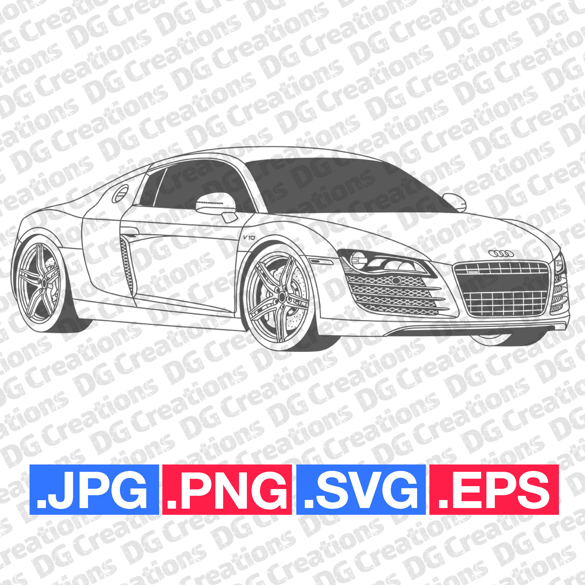 Audi R8 Sportscar Front Car SVG Clip Art Graphic Art Instant Download ...