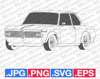 BMW 2002 Front Angle Car SVG Clip Art Graphic Art Instant Download Illustration Vector svg eps png jpg Stencil Automotive File