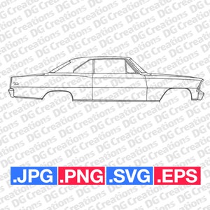 Chevrolet Nova 1967 voiture SVG clipart art graphique téléchargement immédiat Illustration vectorielle svg eps png jpg pochoir fichier automobile