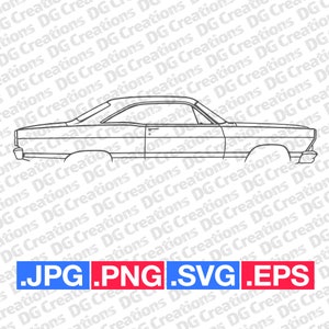 Ford Fairlane 500 1967 Car SVG Clip Art Graphic Art Instant Download Illustration Vector svg eps png jpg Stencil Automotive File
