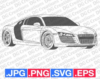 Audi R8 Sportscar Front Car SVG Clip Art Graphic Art Instant Download Car Illustration Vector svg eps png jpg Stencil Automotive File