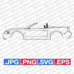 Ford Mustang Cobra Convertible 2004 auto SVG Clip Art grafische kunst Instant Download illustratie auto Vector SVG EPS png jpg stencil Automotive
