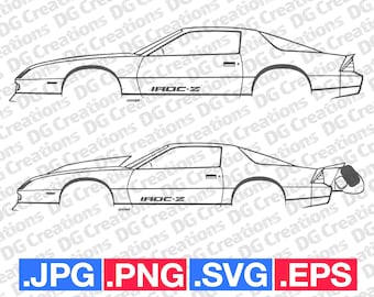 Chevrolet Camaro IROC 1987 Racecar Car SVG Clip Art Graphic Art Instant Download Illustration Vector svg eps png jpg Stencil Automotive File