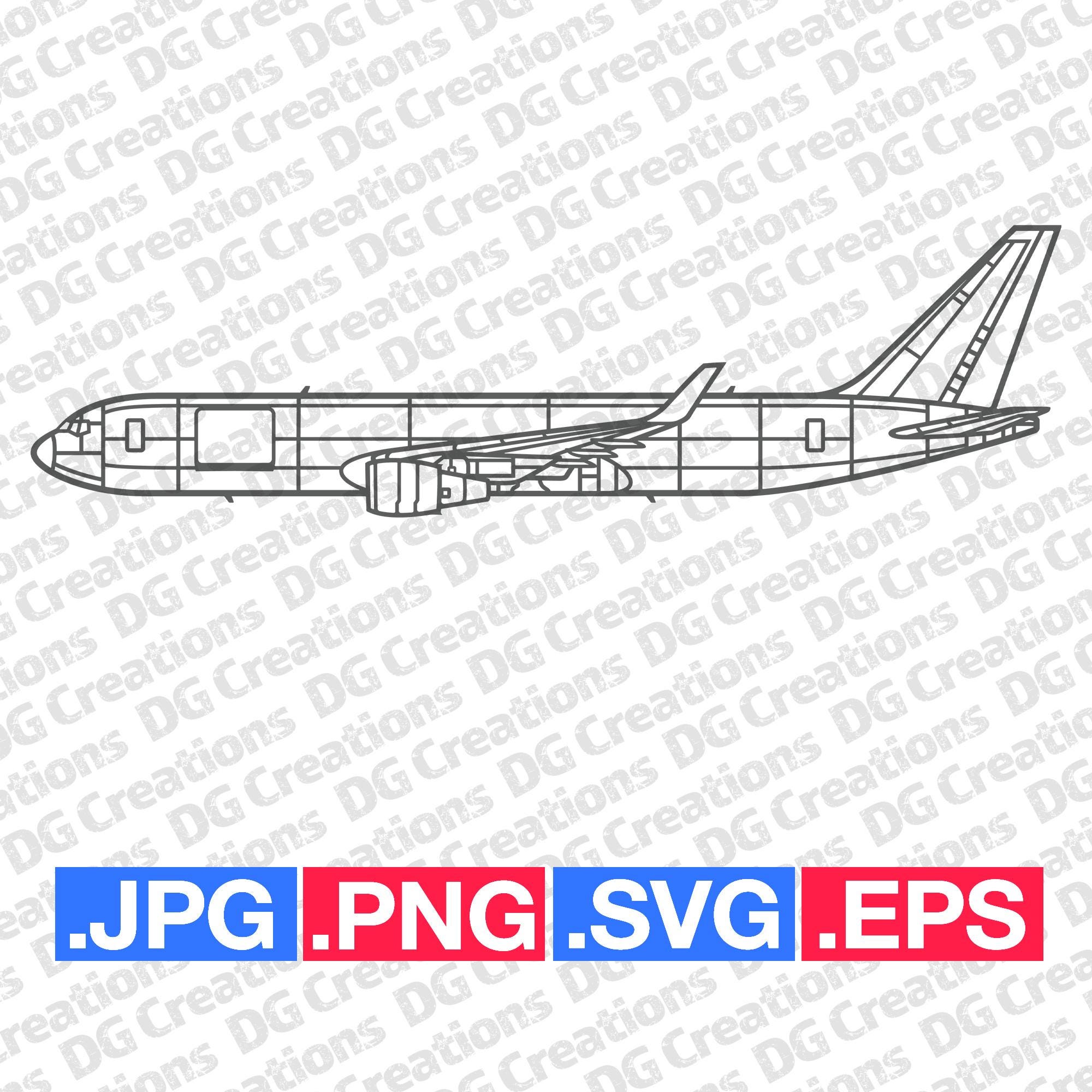 Boeing 767-300 Cargo Freight Airplane Side Plane SVG Clip Art Graphic Art Instant Download Illustration Vector svg eps png jpg Stencil