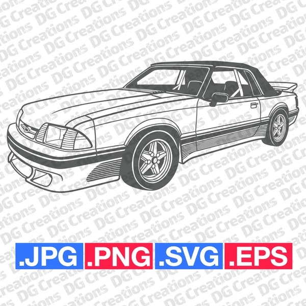 Ford Mustang Saleen Foxbody 1992 Car SVG Clip Art Graphic Art Instant Download Illustration Car Vector svg eps png jpg Stencil Automotive