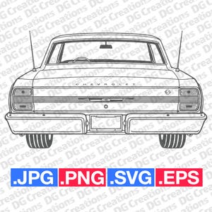 Chevrolet Malibu SS 1964 Rear Silhouette Car SVG Clip Art Graphic Art Instant Download Illustration Vector svg eps png Stencil Automotive