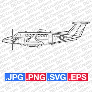 MC-12 Liberty Spec-Op Avião de guerra militar Lado SVG Clip Art Arte gráfica Download instantâneo ilustração Vetor svg eps png jpg Estêncil