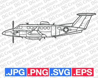 MC-12 Liberty Spec-Op Military War Plane Airplane Side SVG Clip Art Graphic Art Instant Download Illustration Vector svg eps png jpg Stencil