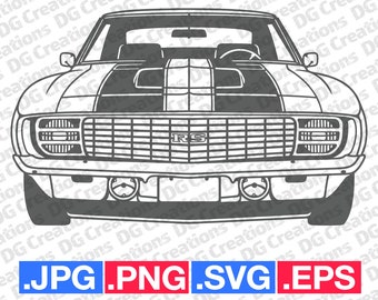 Chevrolet Camaro 1969 RS Front Car SVG Clip Art Graphic Art Instant Download Illustration Vector svg eps png jpg Stencil Automotive File