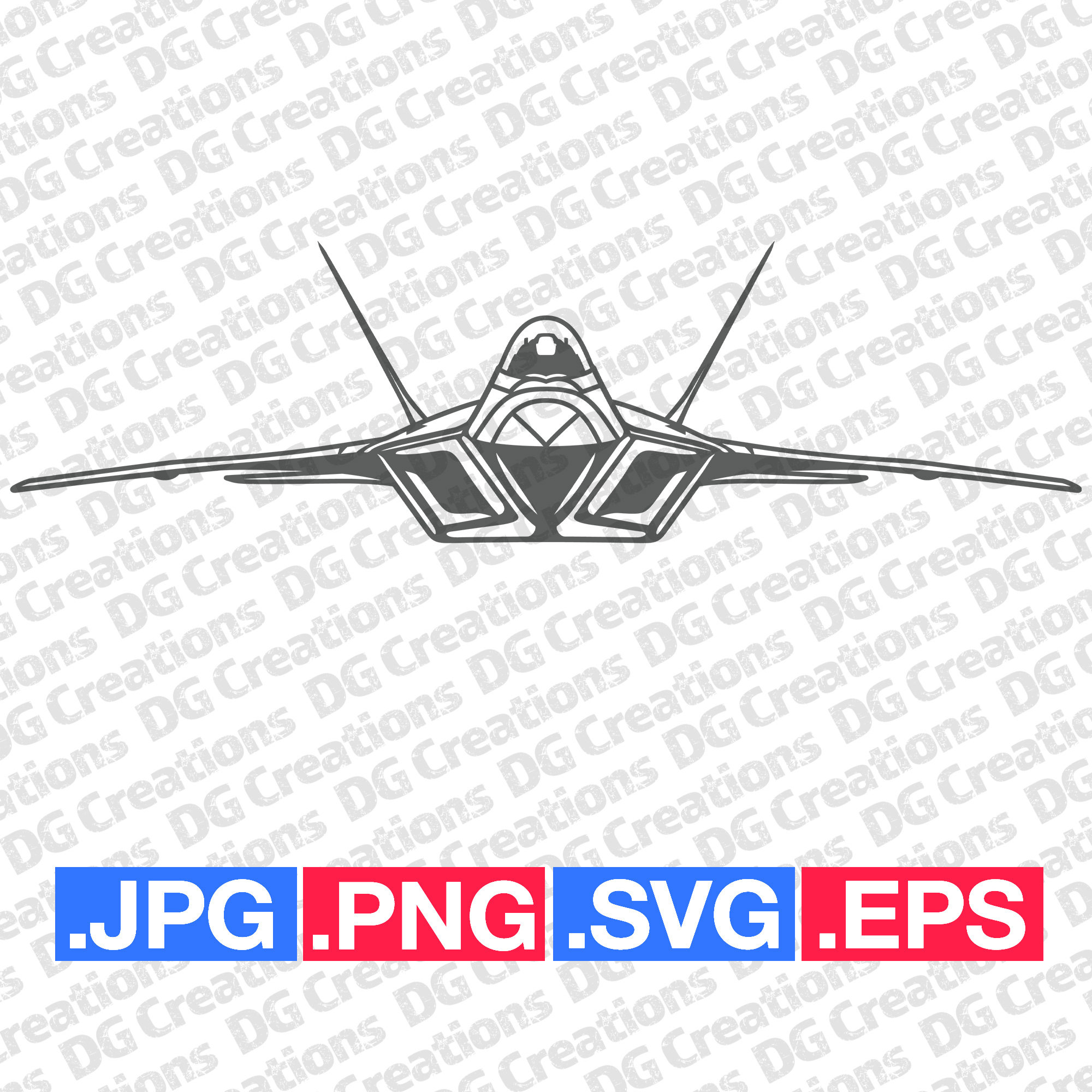 F-22 Raptor Fighter Jet War Plane Modern Airplane Front SVG Clip Art Graphic Art Instant Download Illustration Vector svg eps png Stencil