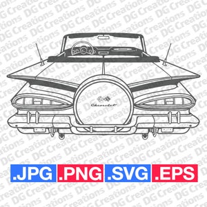 Chevrolet Impala 1959 Rear Convertible Classic Car SVG Clip Art Graphic Art Instant Download Illustration Vector svg eps Stencil Automotive