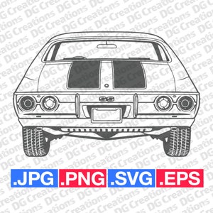 Chevrolet Chevelle SS 1972 achterste silhouet auto SVG clip art grafische kunst Instant Download illustratie vector SVG EPS PNG stencil Automotive