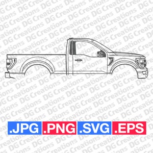 Ford F150 reguliere cabine pick-up truck 2023 SVG clip art grafische kunst Instant download illustratie auto vector SVG EPS PNG stencil Automotive